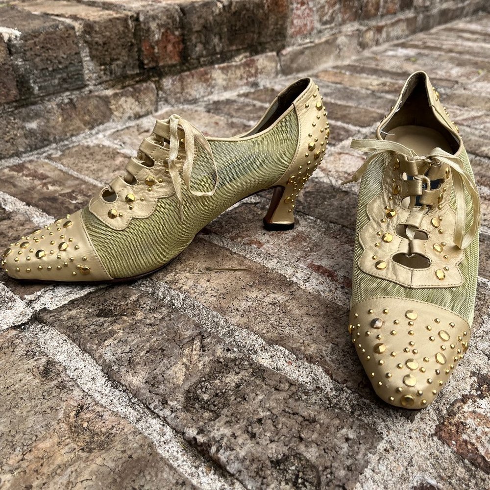 Fantasy Collection Women's Heels Gold Studded Lace Up Ballroom NWOB Size 8.5 - Picture 5 of 11
